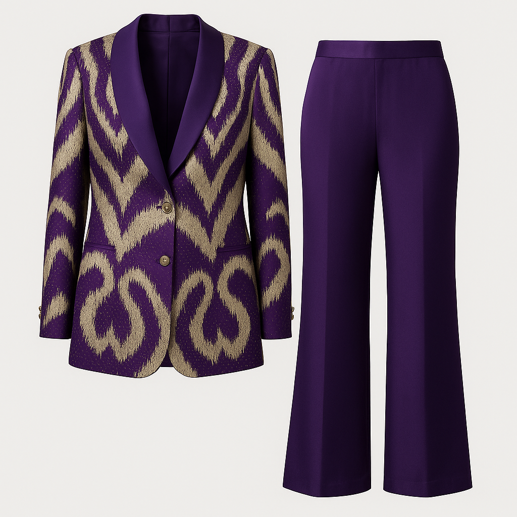 Purple and Gold Silk Suit Set