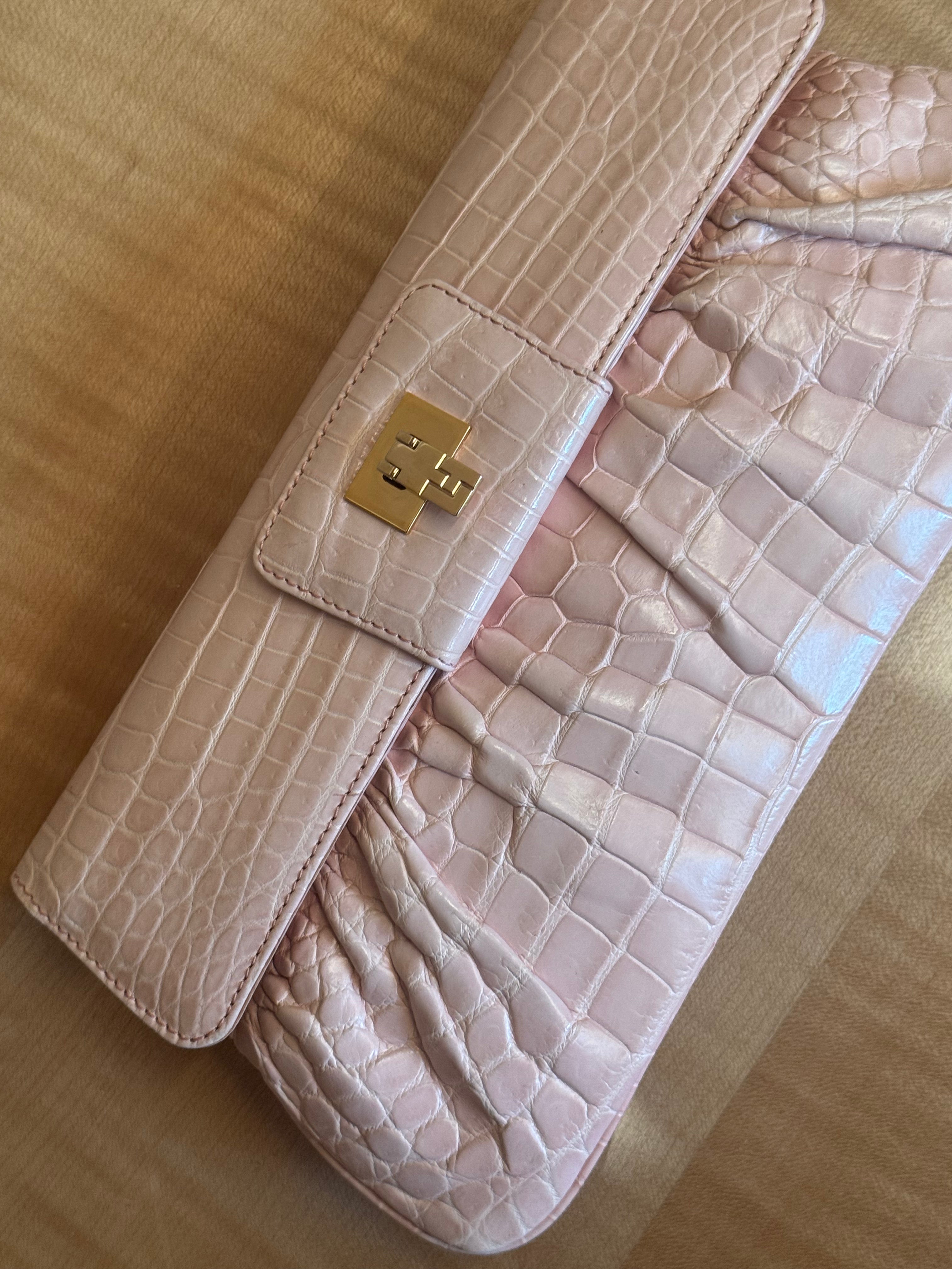 Blush Pink Crocodile Clutch