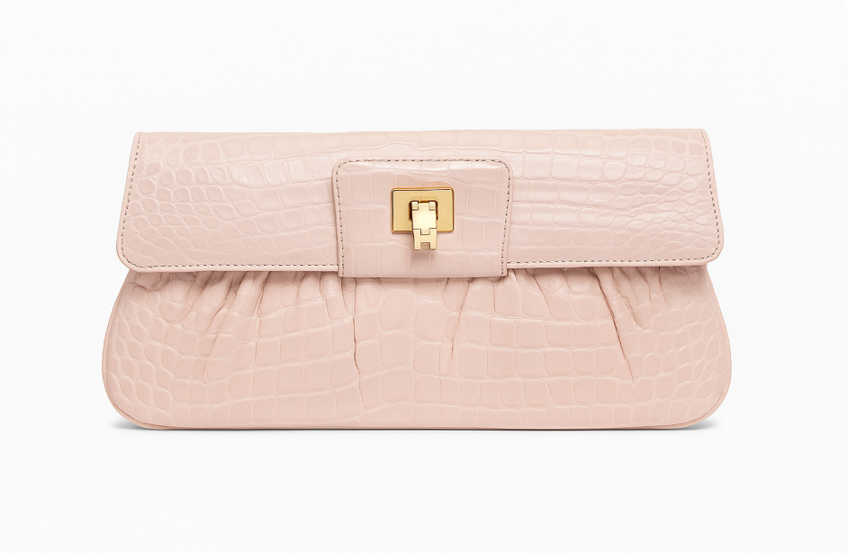 Blush Pink Crocodile Clutch