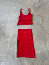 Red Top And Skirt Set
