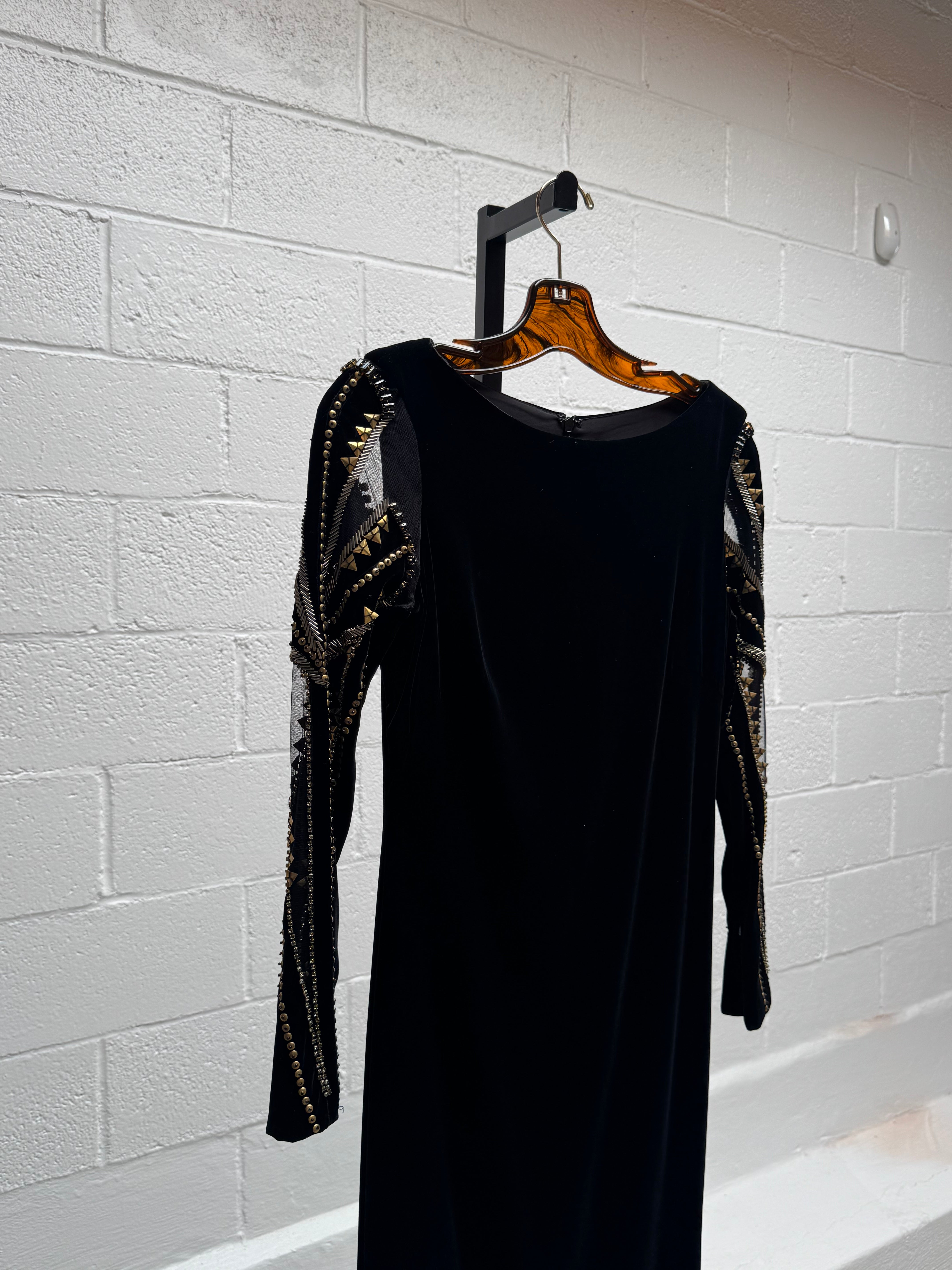 Black Gown with mesh embroidered sleeves