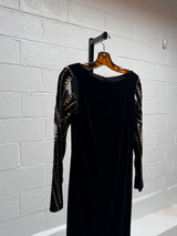 Black Gown with mesh embroidered sleeves