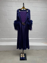Blue Dress with Feathered Sleeves and Shoes
