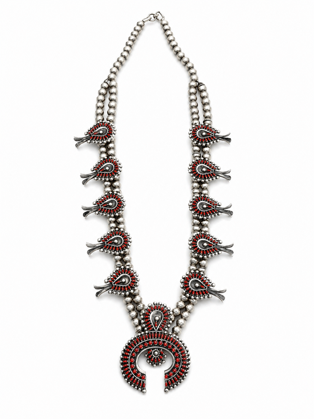 Long Silver and Red Traditional Necklace
