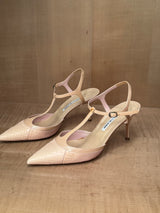 Blush Snakeskin-Embossed T-Strap Heels (39.5)
