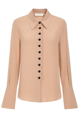 Peach Blouse with black velvet buttons