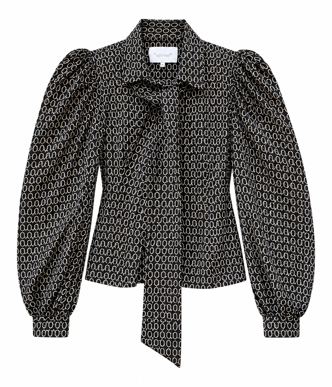 Black&White Geometric Tie Blouse