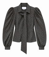 Black&White Geometric Tie Blouse