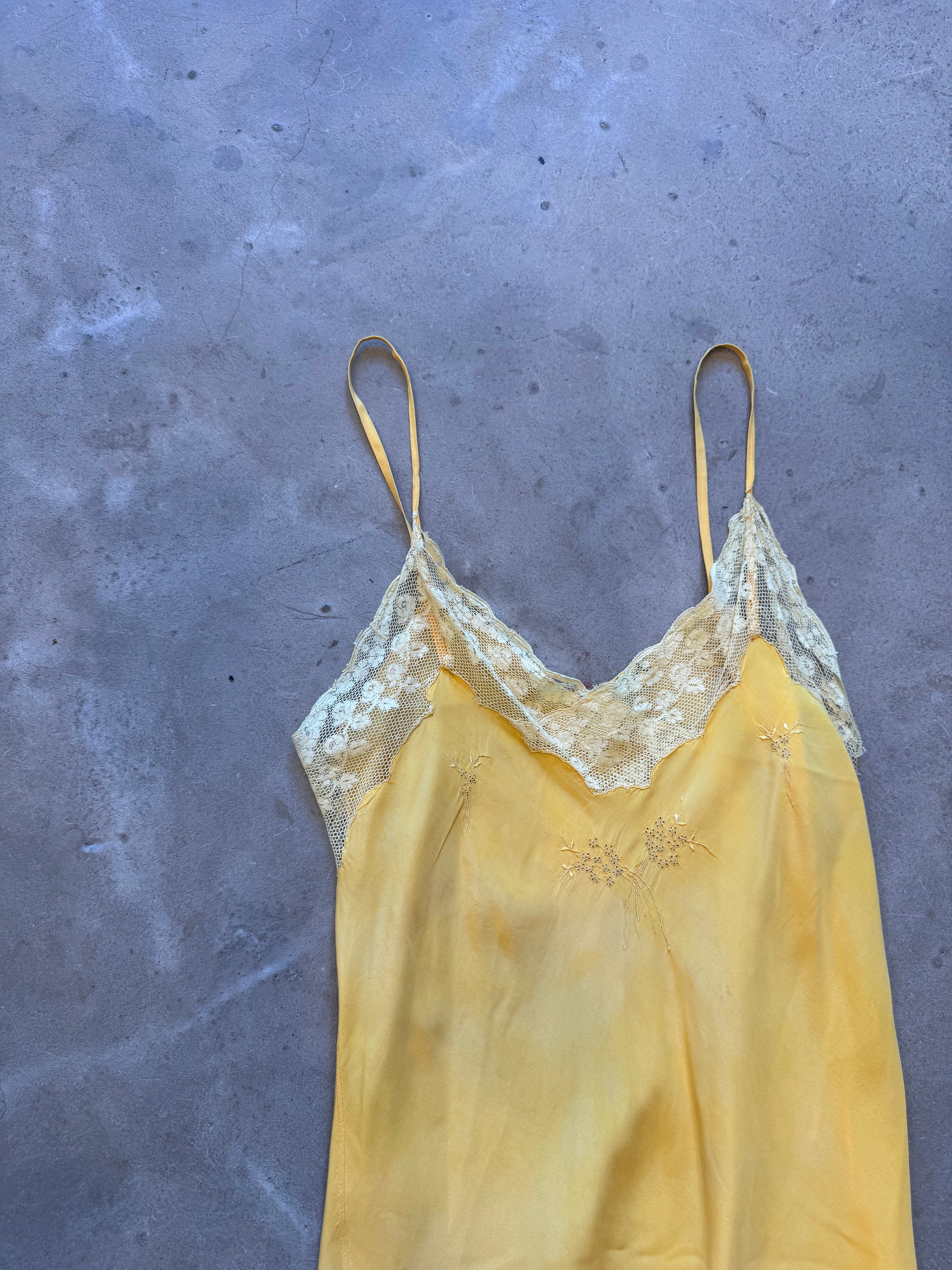 Yellow Silk and Lace Vintage Slip