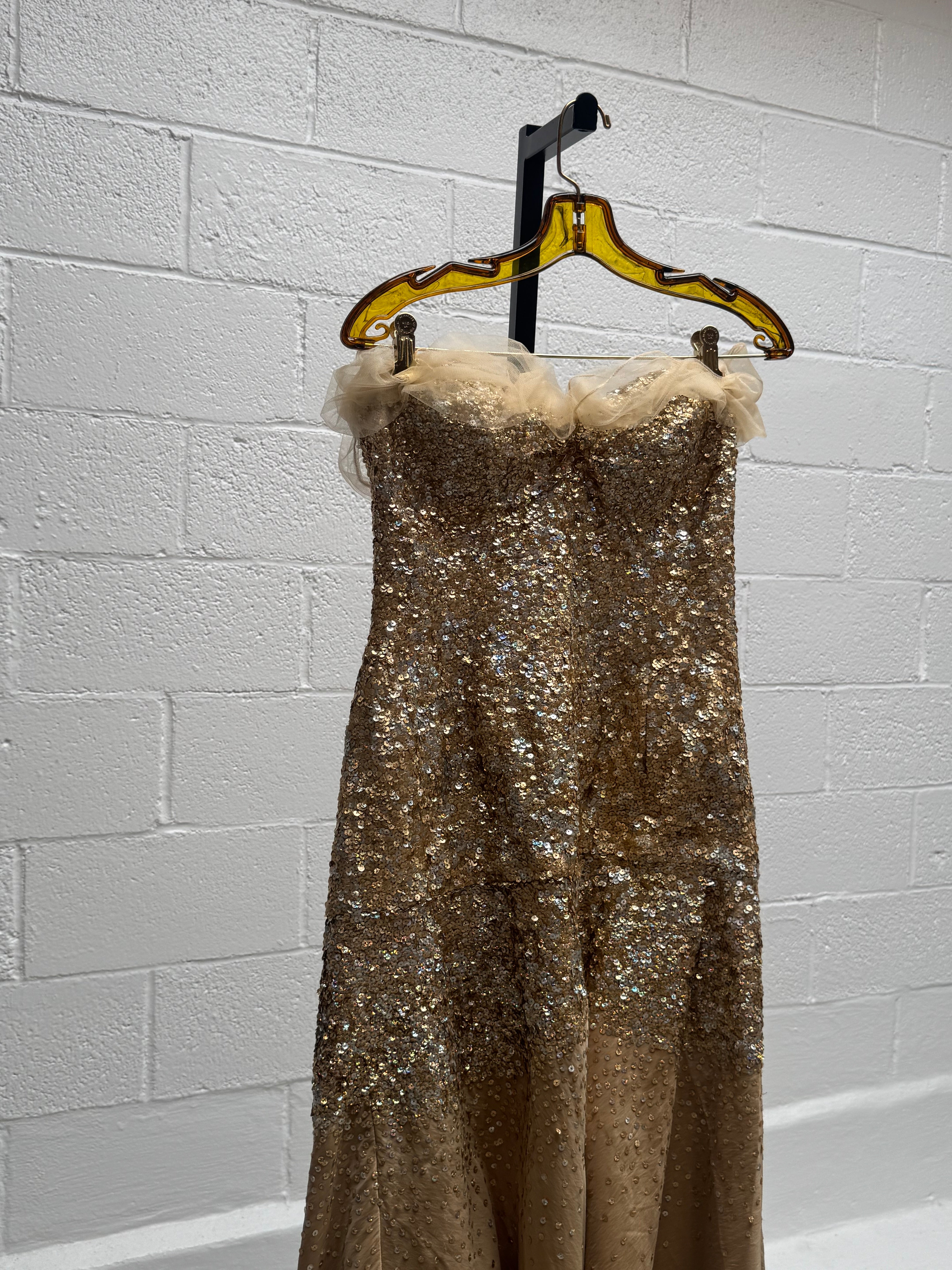 Gold Sequin Strapless Long Gown