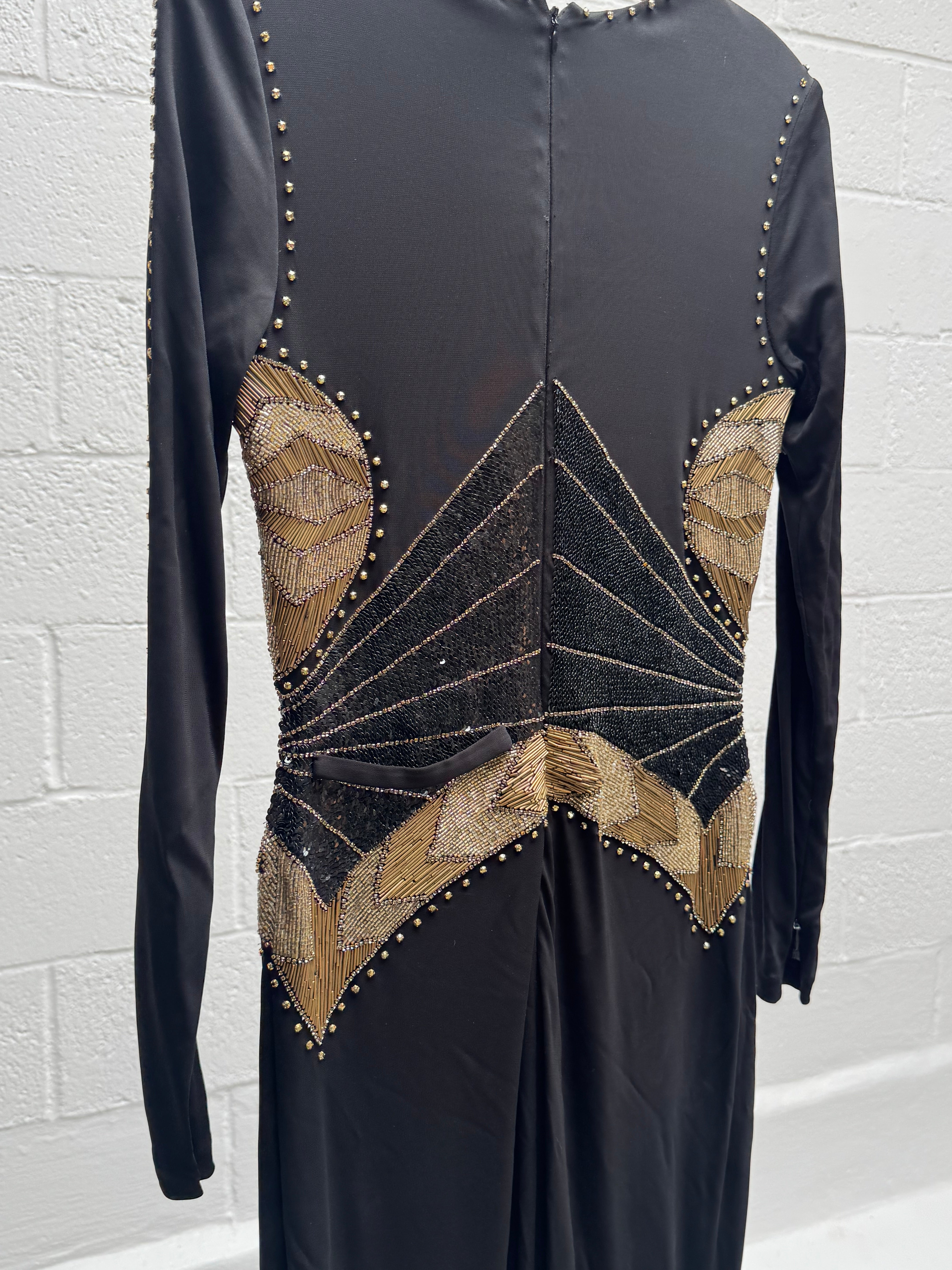 Black gown with Gold Beaded Detailing