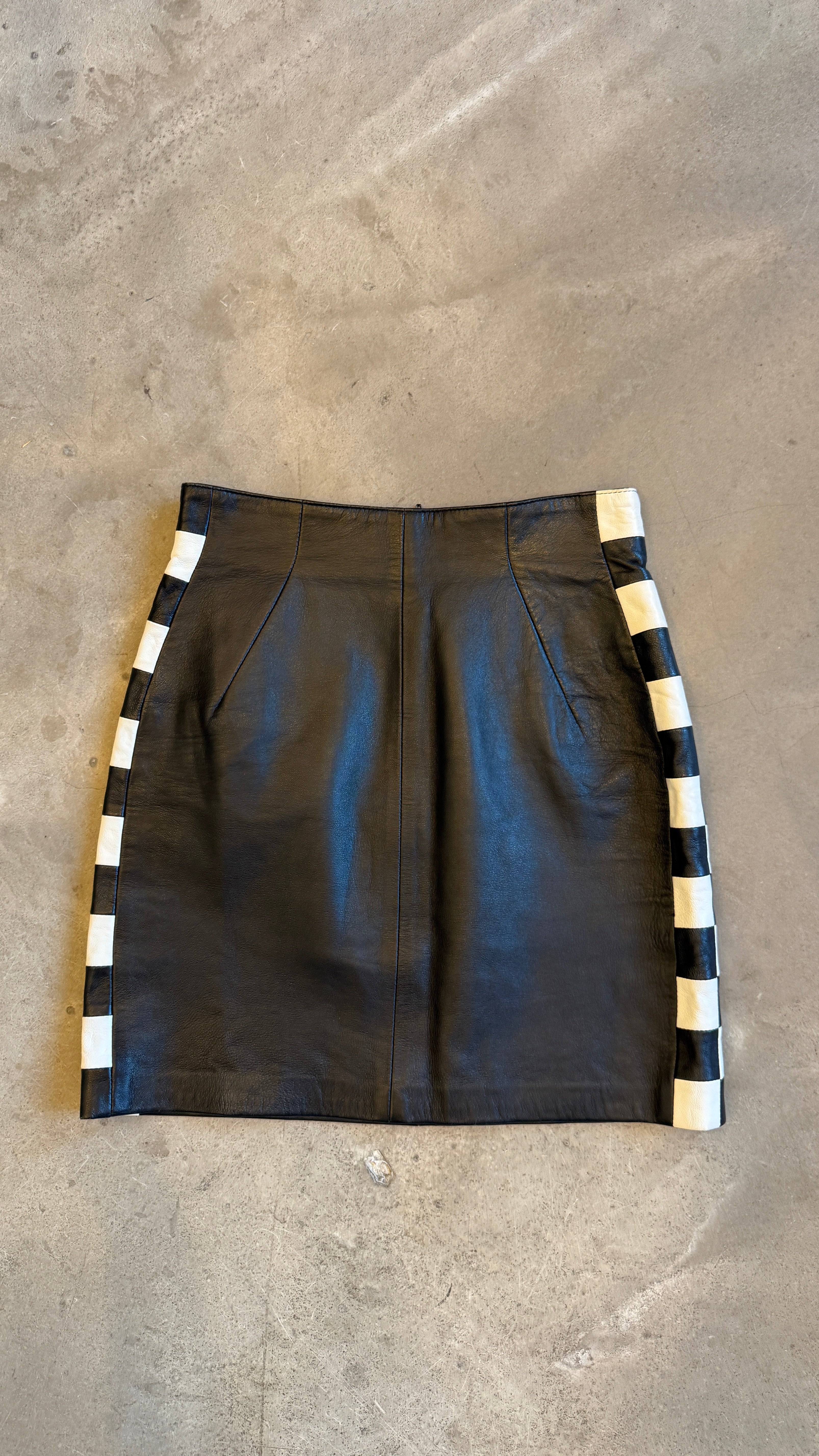 Checkerboard Black Leather Mini Skirt
