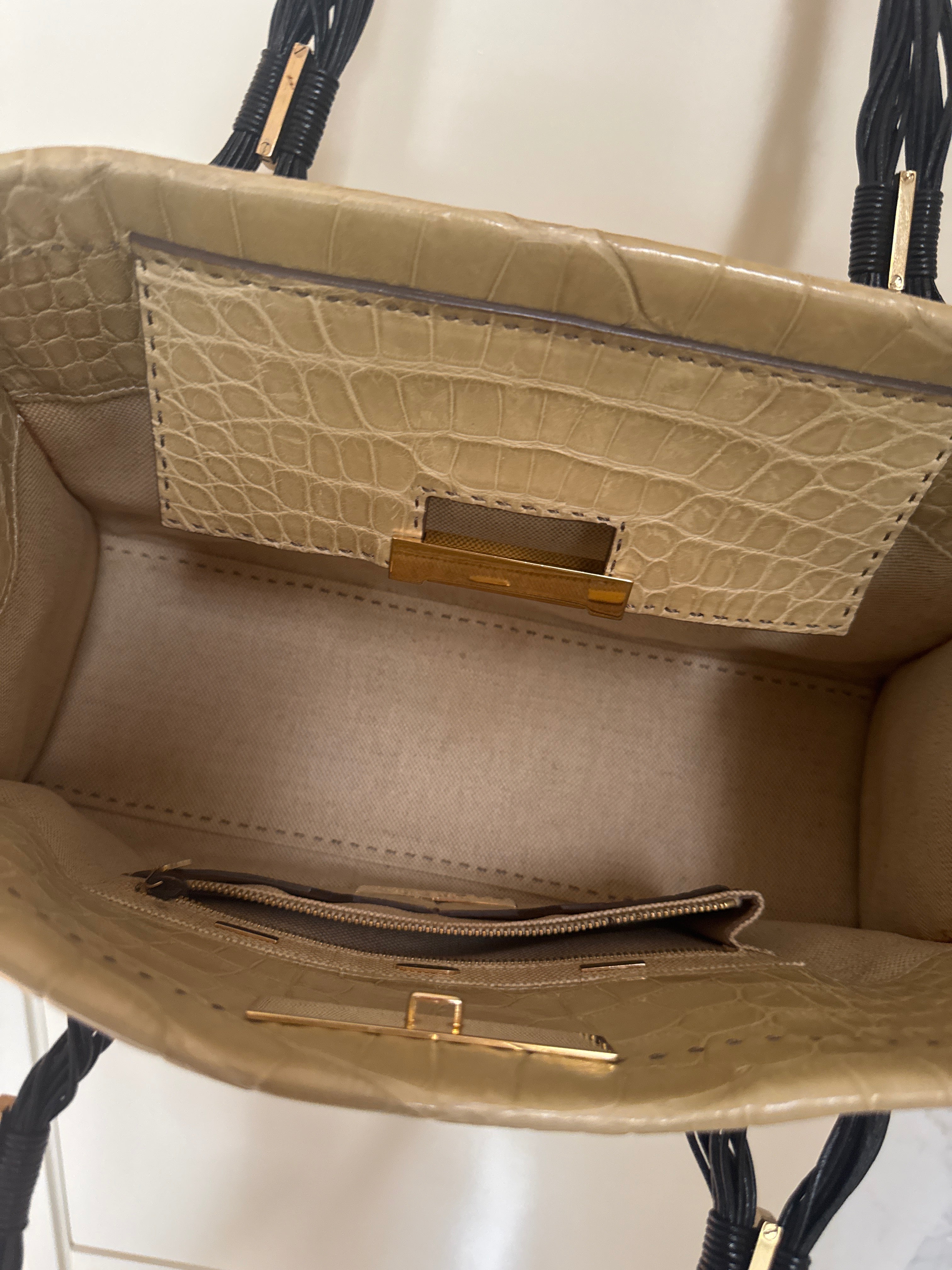 Beige Alligator Cruiser Handle Bag
