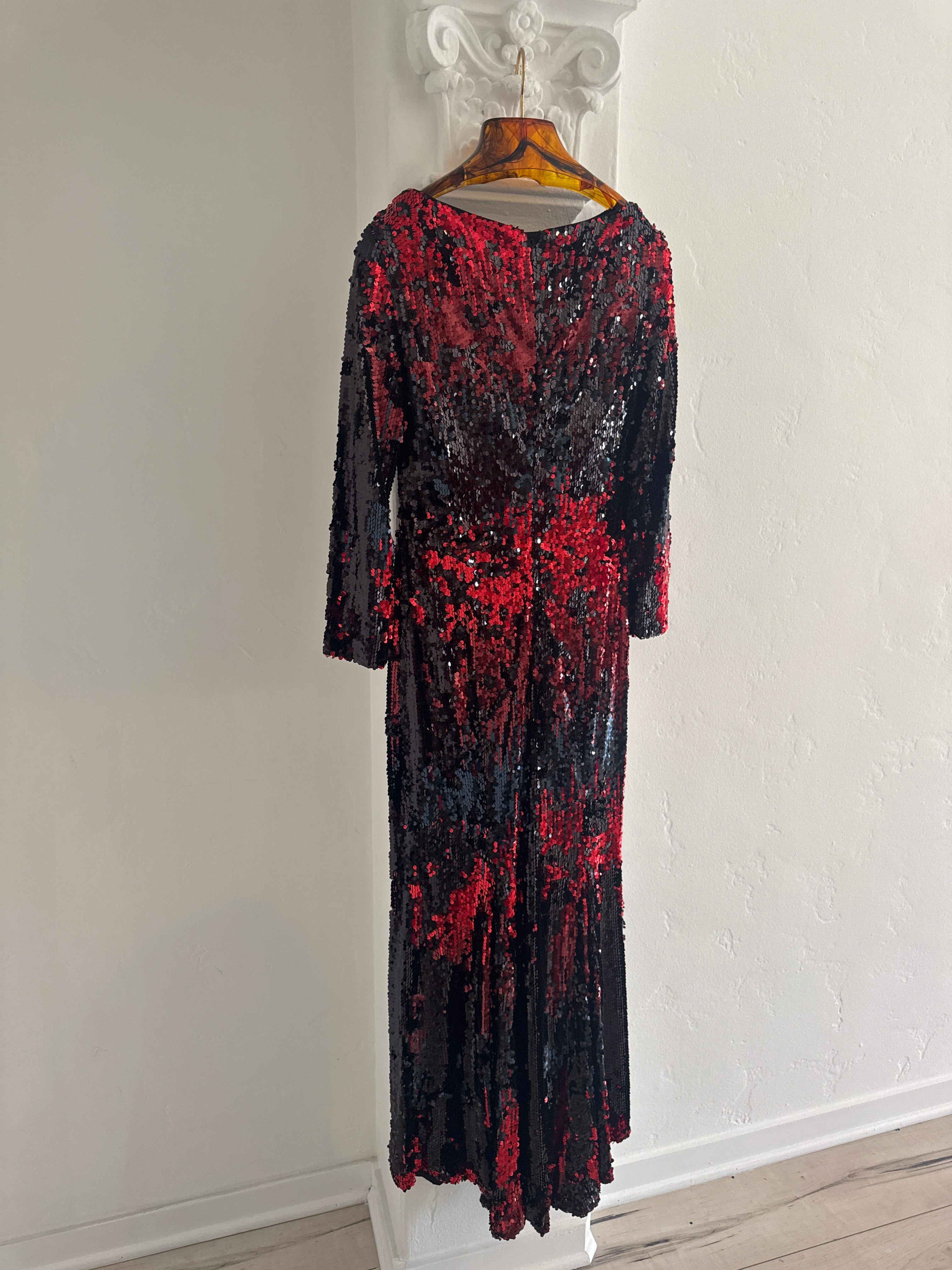 Red and Black Fish scale Sequins Gown