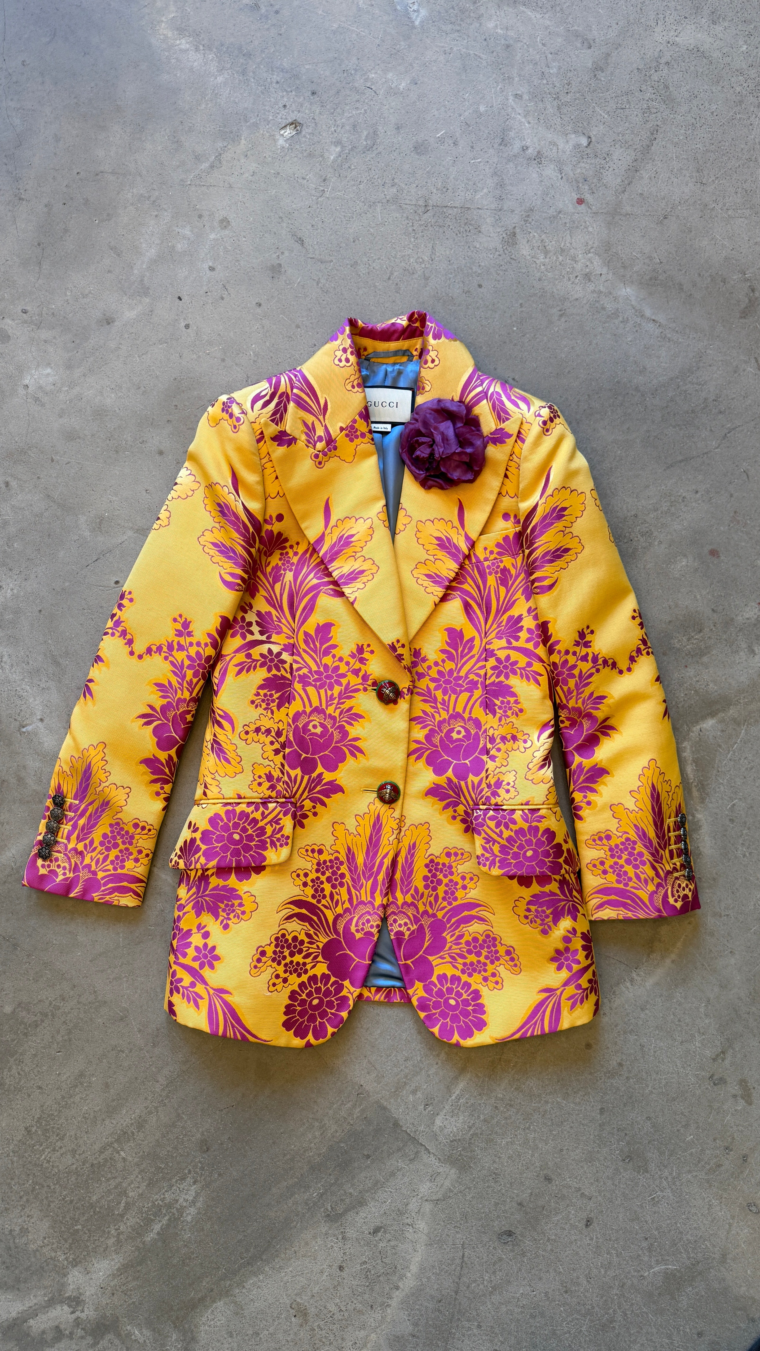 Floral Jacquard Pink & Yellow Suit Fall 2017