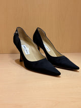 Black Satin Pumps with Crystal Embellishment (39)