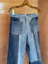 Jeans with Patchwork and Flare Bell Bottoms