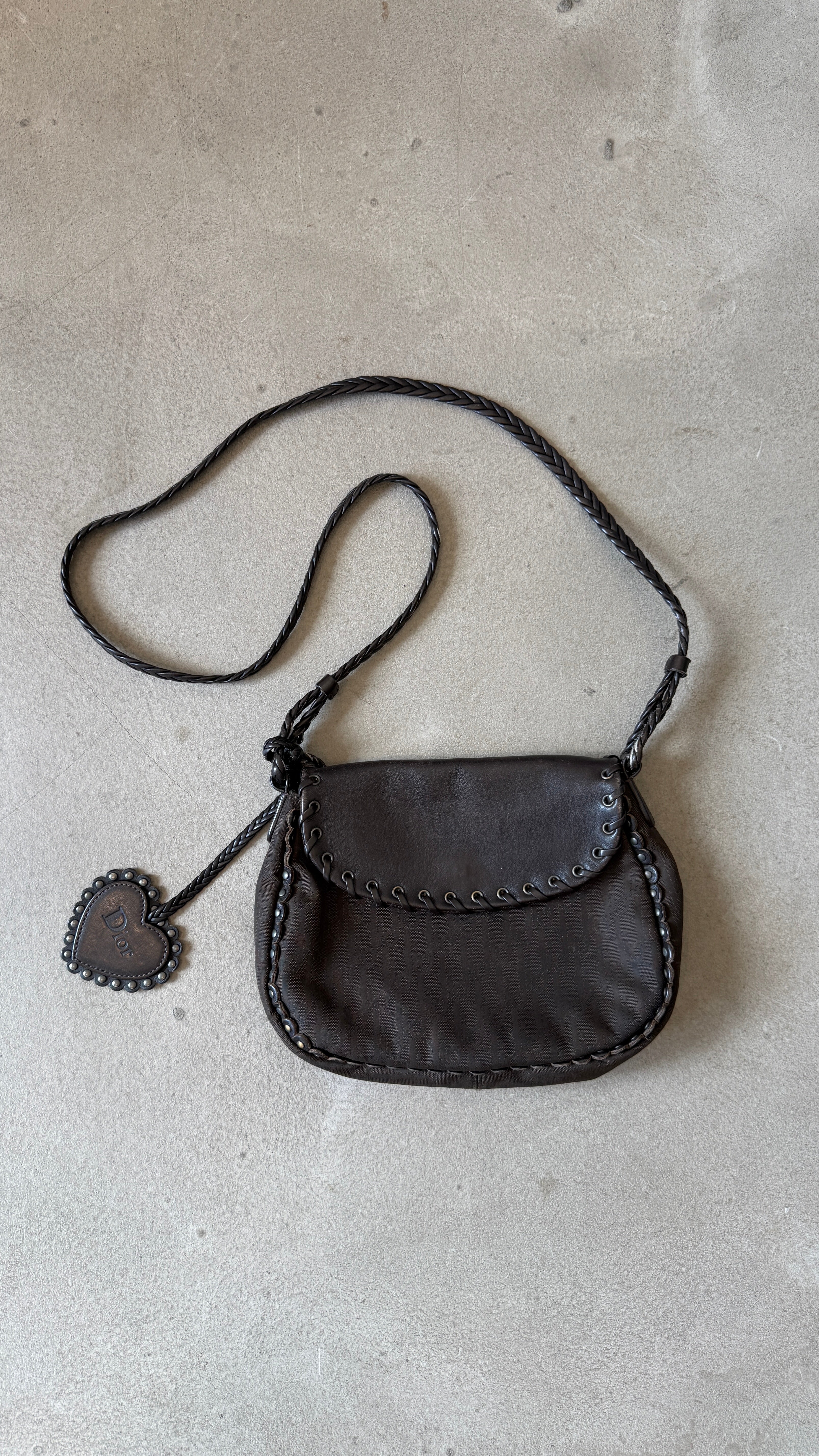 Brown Leather Bag with Dior Heart