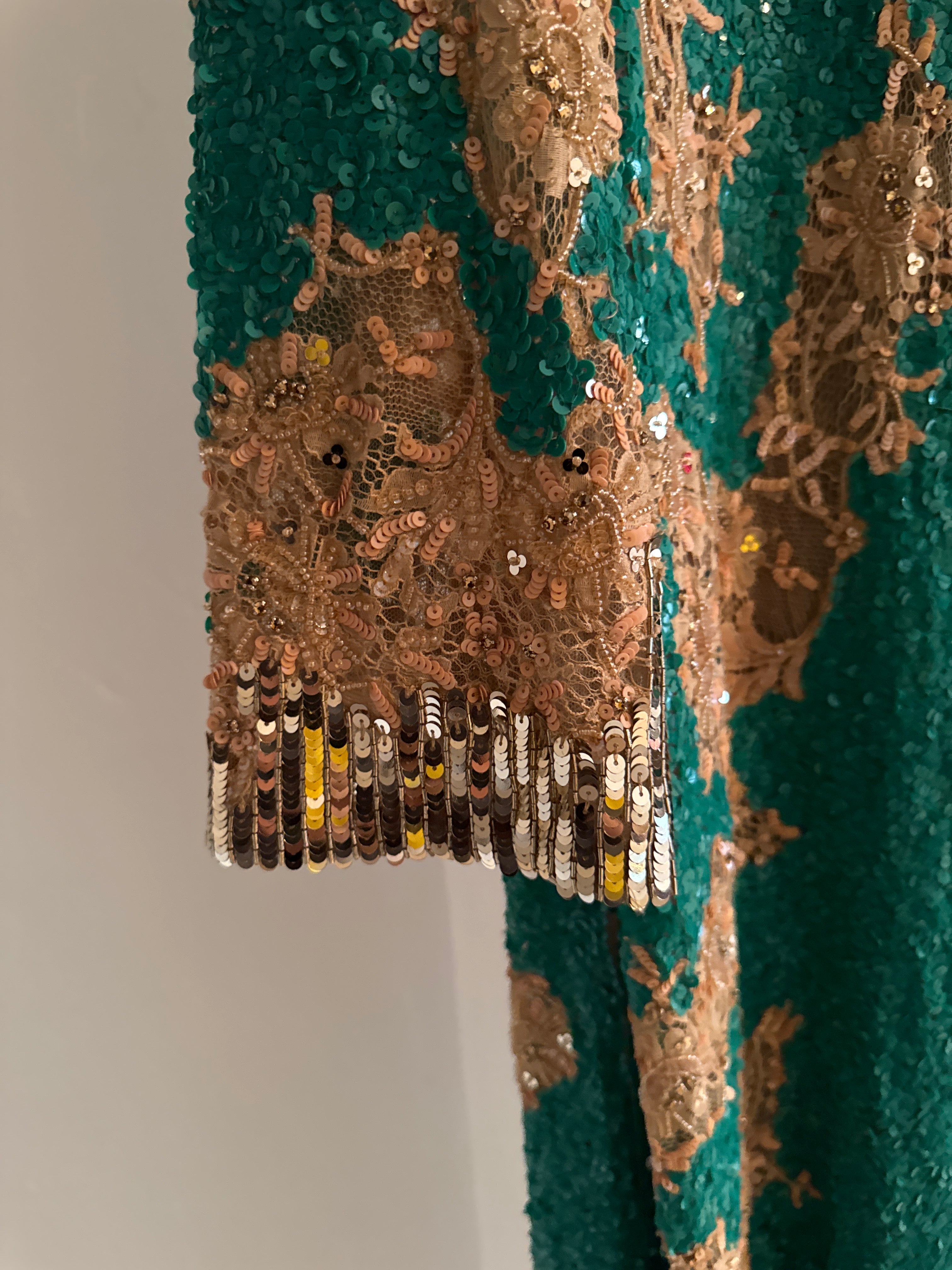 Emerald and Gold Beaded Gown