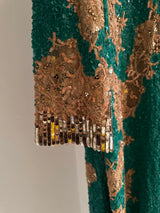 Emerald and Gold Beaded Gown
