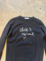 Black cashmere “close to my heart” sweater