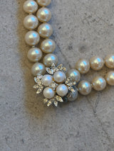 Pearl Necklace with Diamanté Flower Pendant