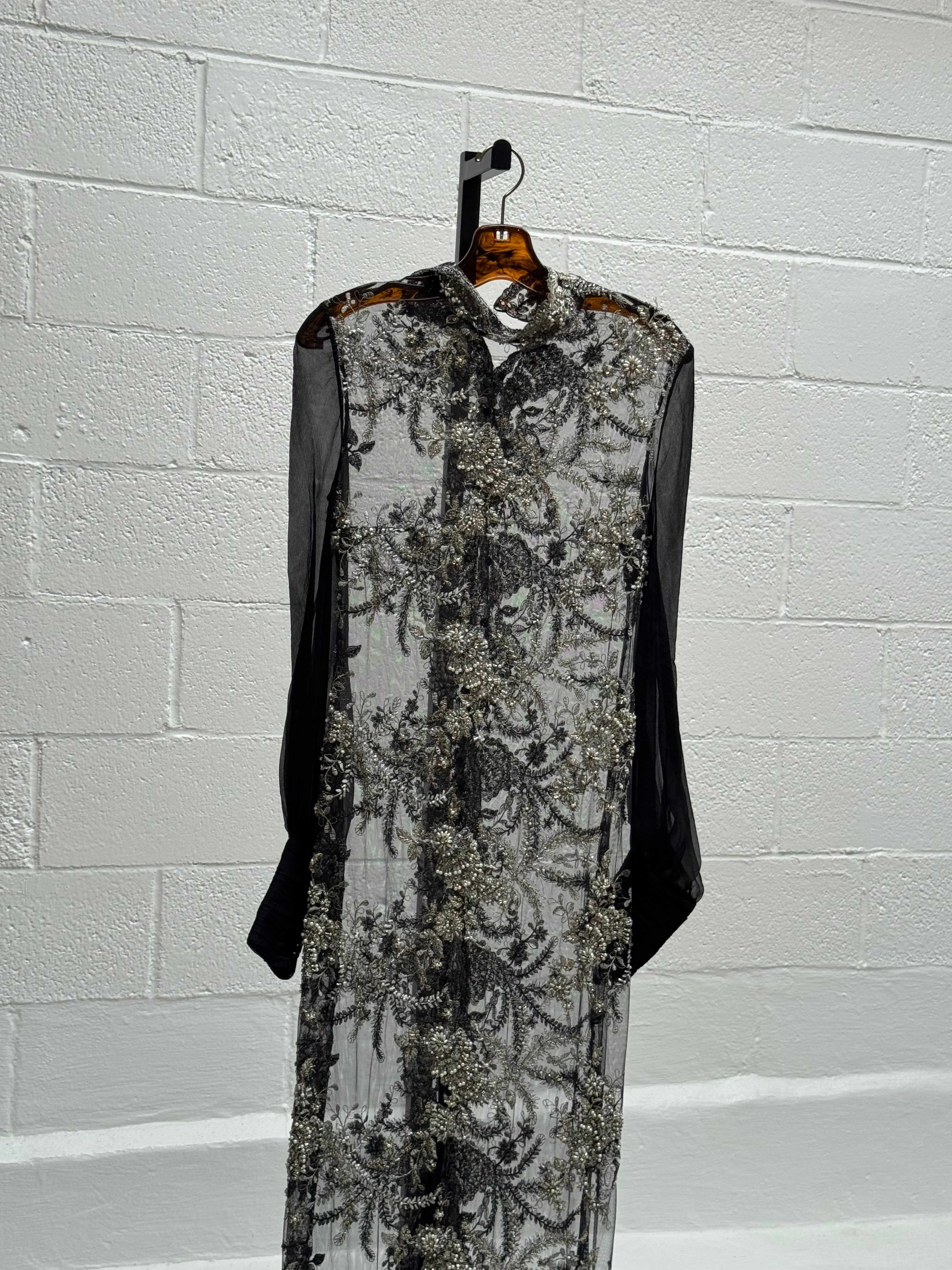 Beaded Net Gown over Black Shell
