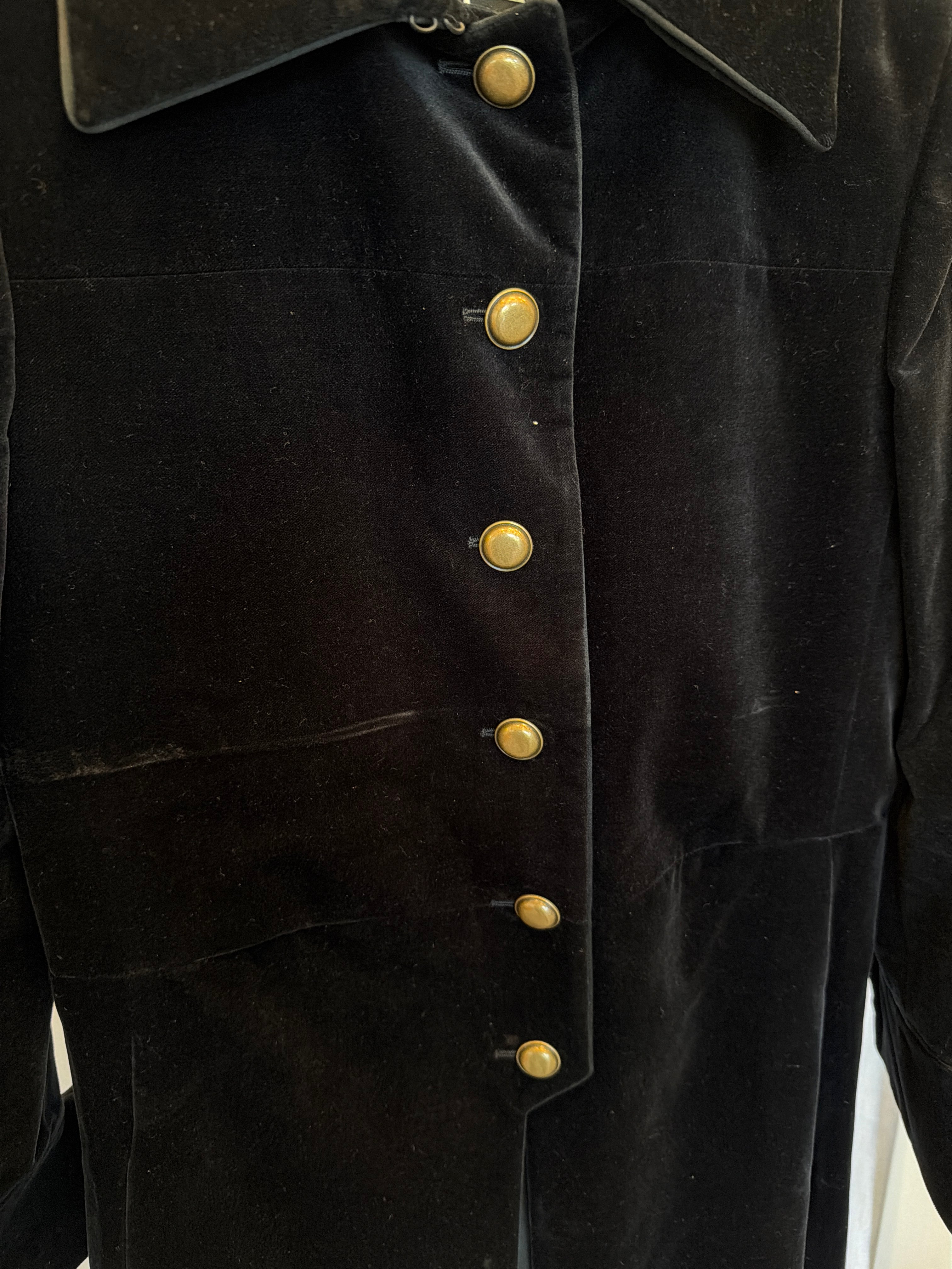 Velvet Long Coat with Gold Buttons