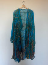 Aqua Poncho with Gold Beading
