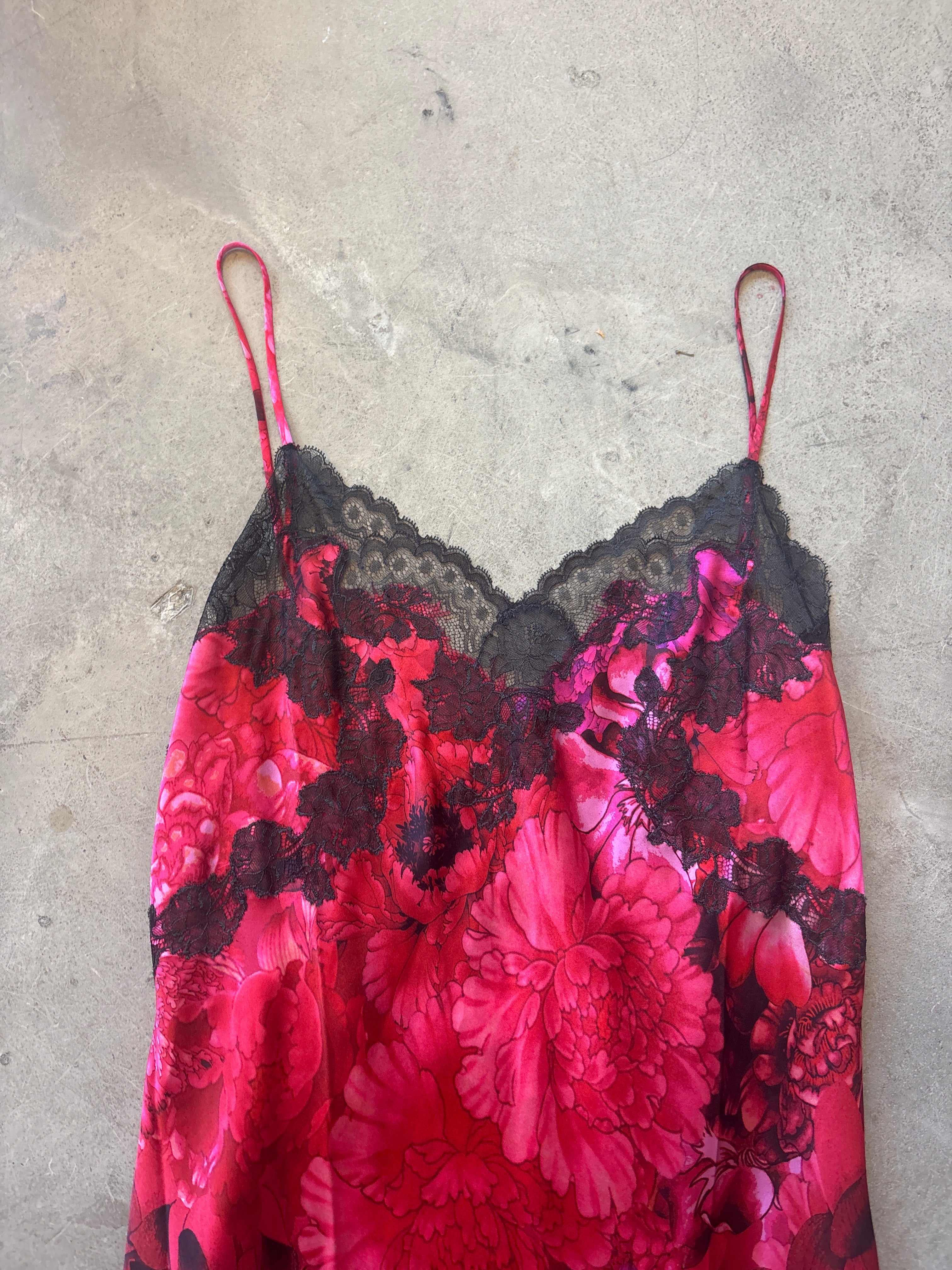 Pink and Black Silk Slip Dress