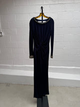 Navy Blue Gown with Rhinestone Collar, cuffs & An Open Back