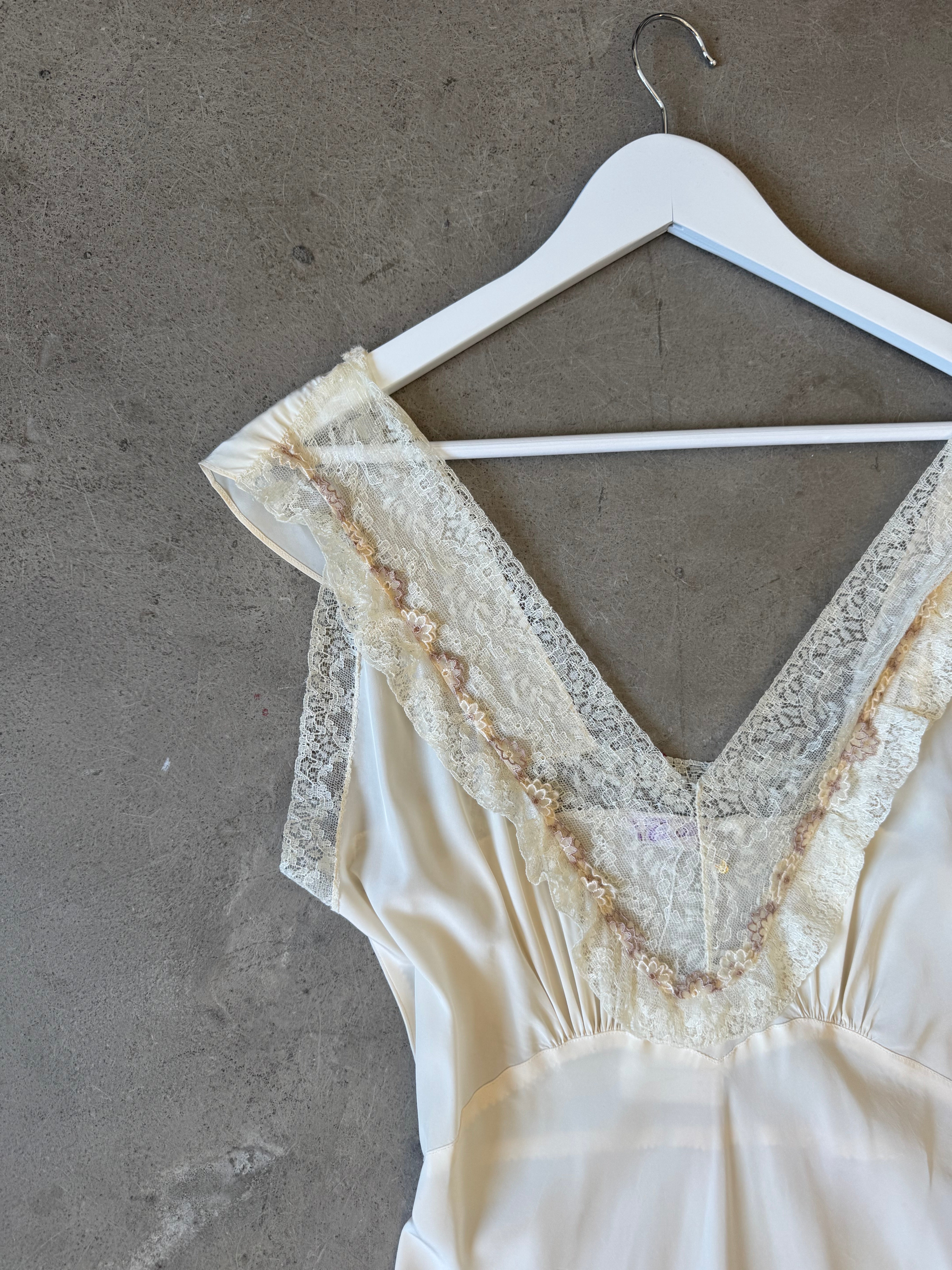 Cream Silk and Lace 1940s Slip