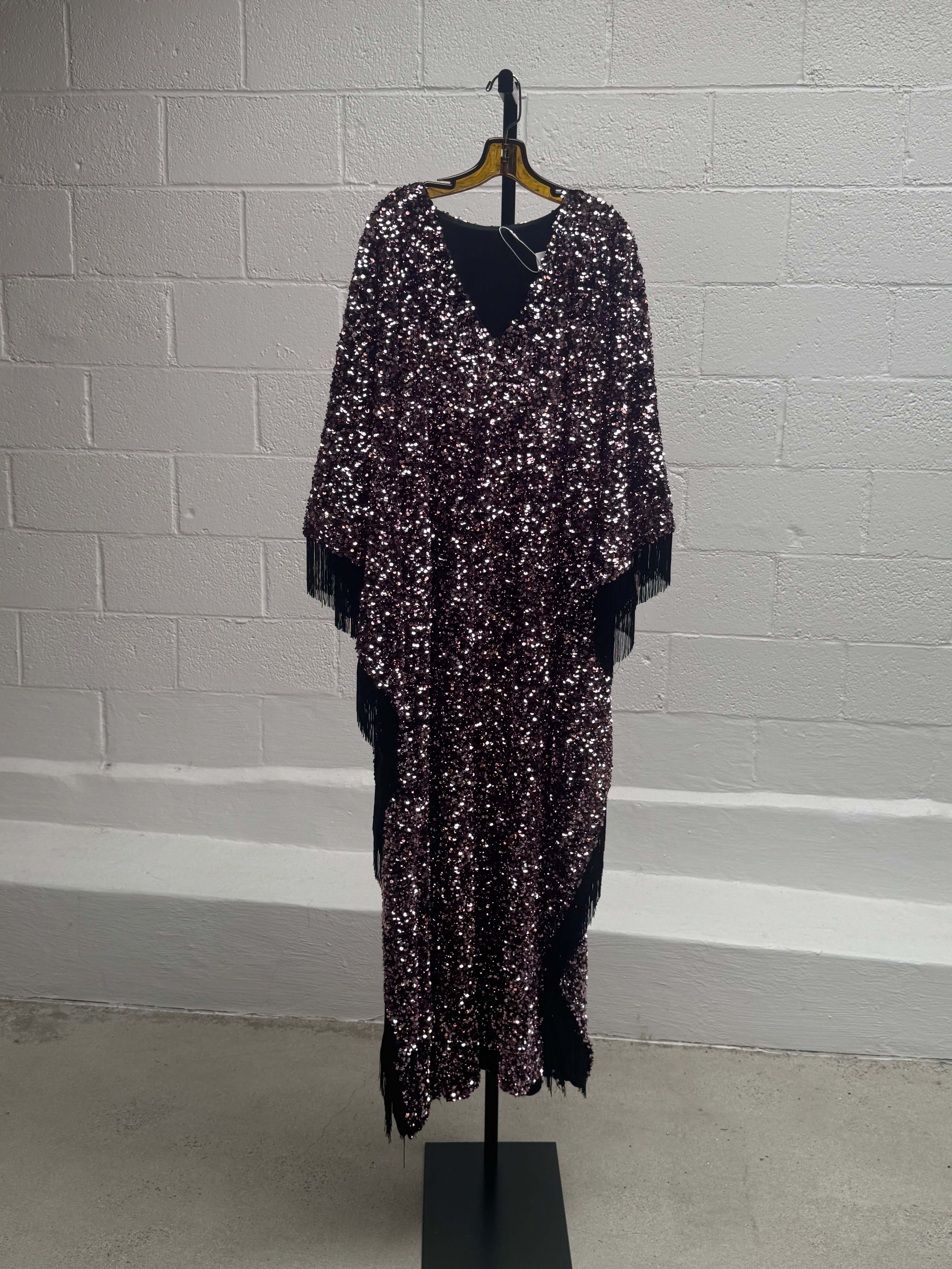 Pink Sequins Kaftan with Fringe