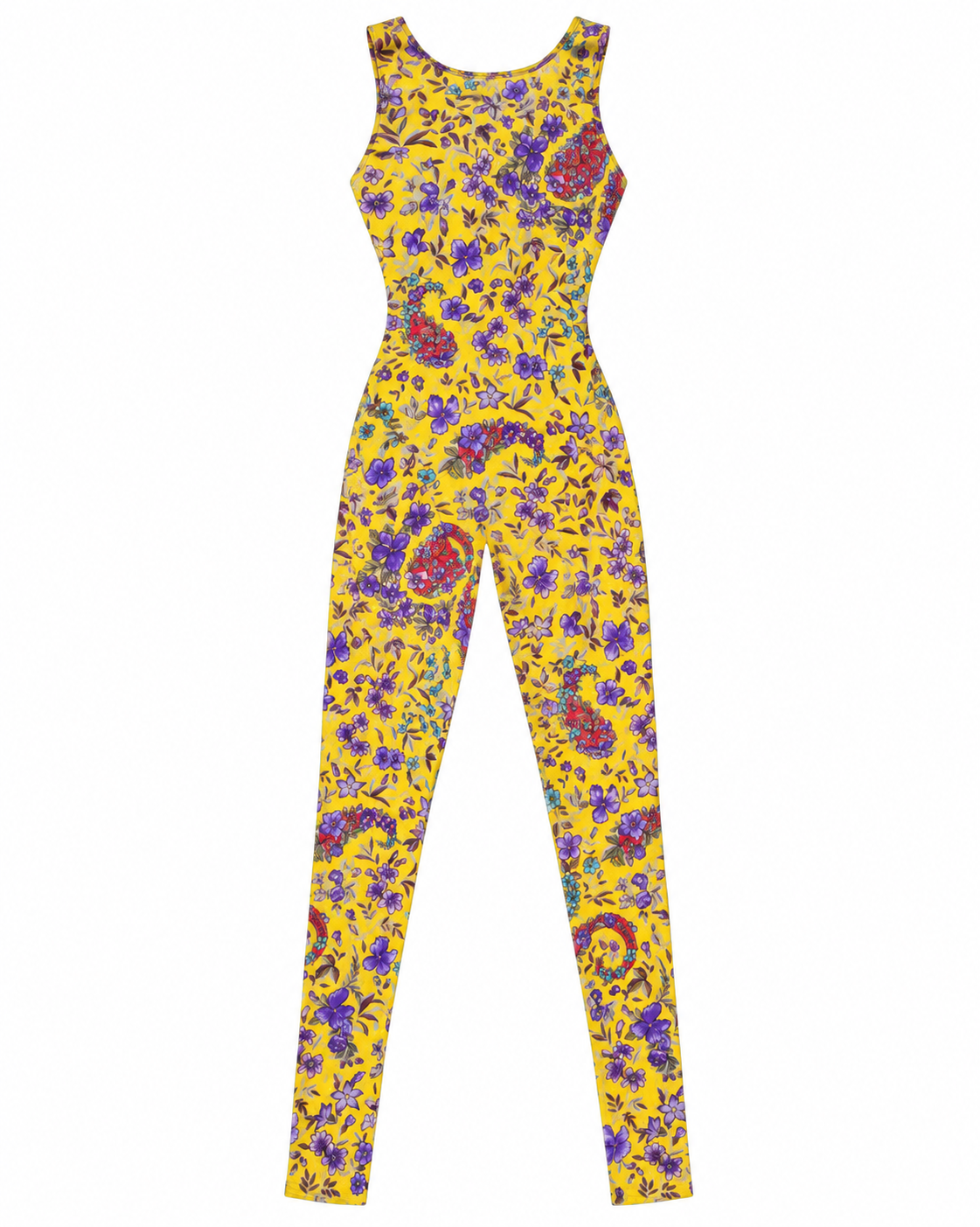 Yellow Mesh and Floral Runway Jumpsuit