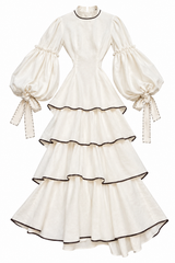 White Romantic Linen Tiered Dress
