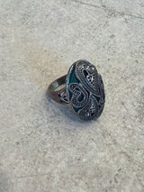 Ornate Silver & Green Onyx Statement Ring