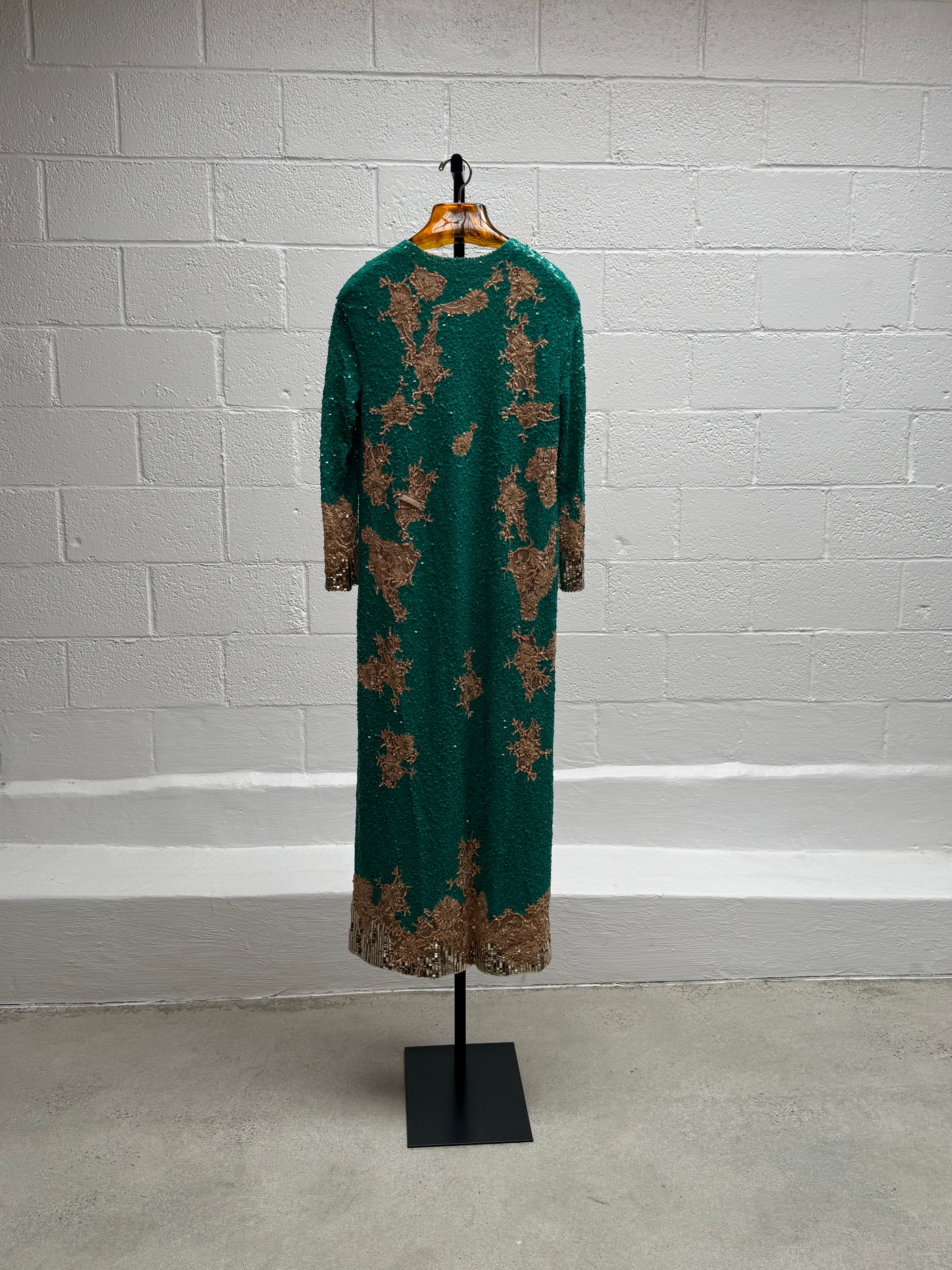 Emerald and Gold Beaded Gown