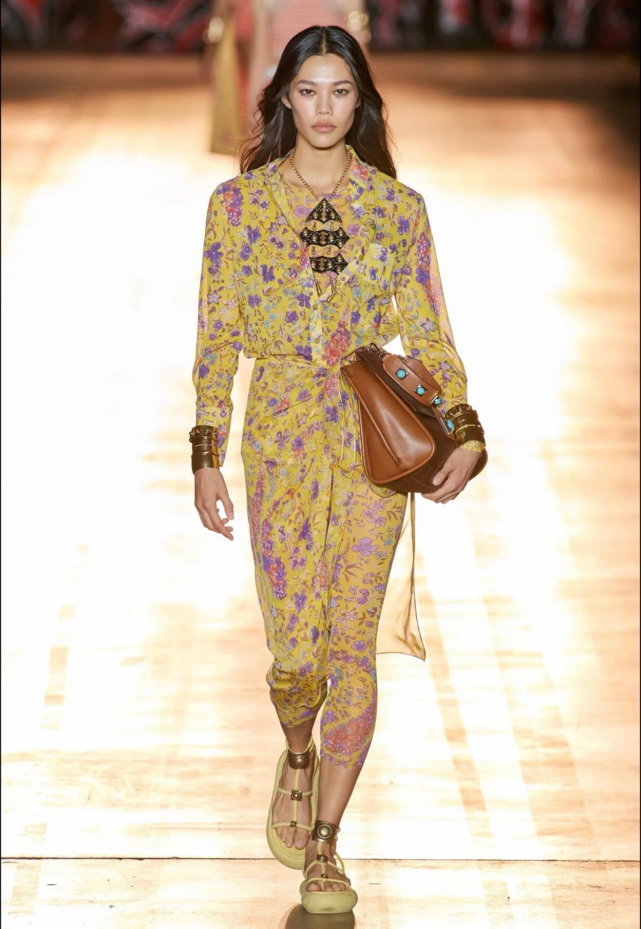 Yellow Mesh and Floral Runway Jumpsuit