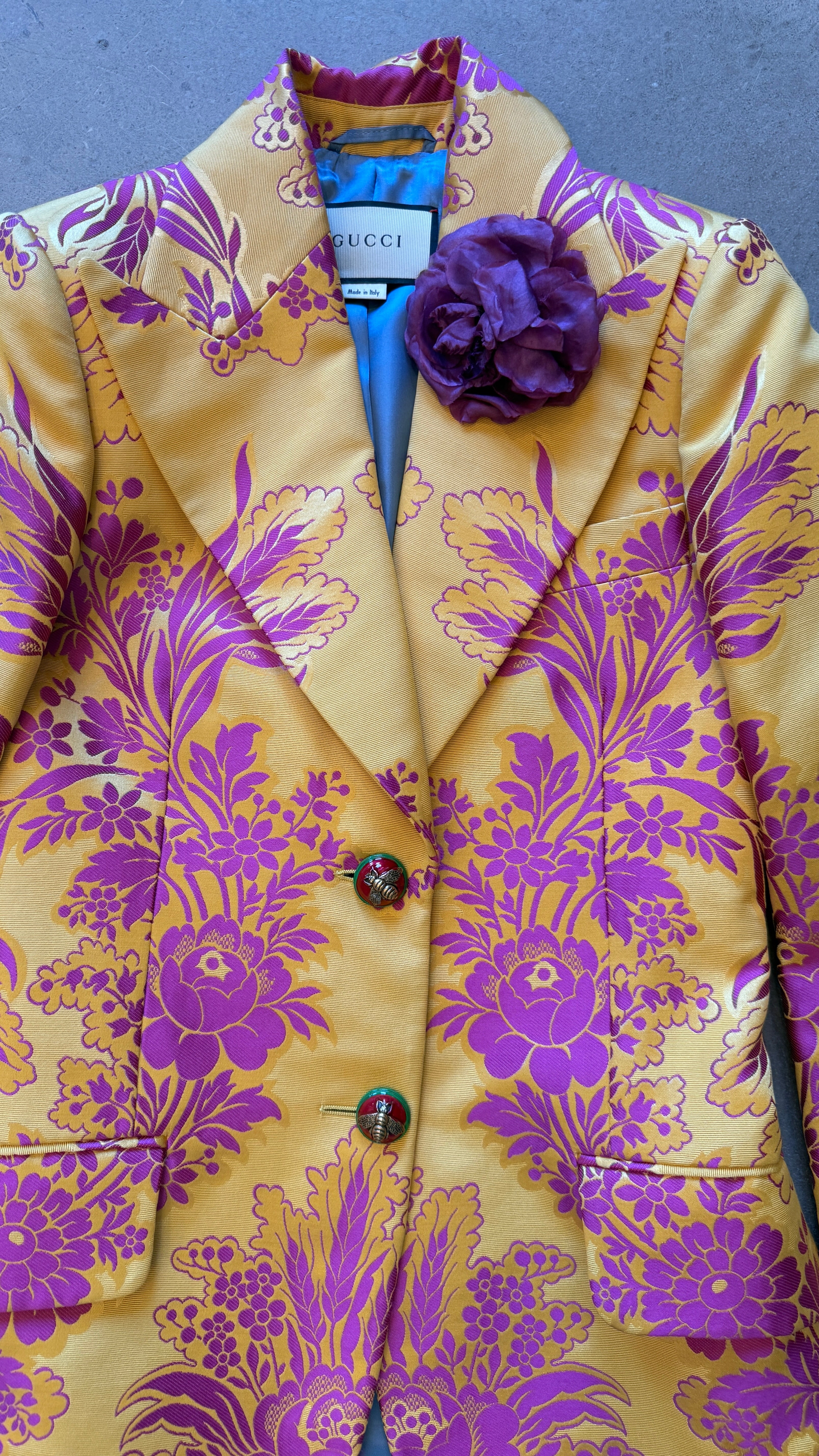 Floral Jacquard Pink & Yellow Suit Fall 2017