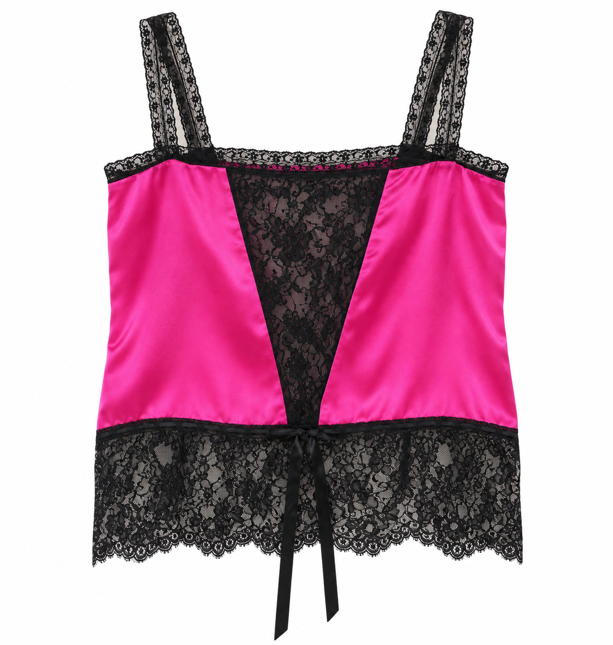 Hot Pink Black Lace vintage Camisole