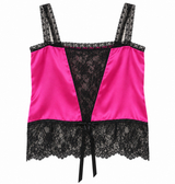 Hot Pink Black Lace vintage Camisole