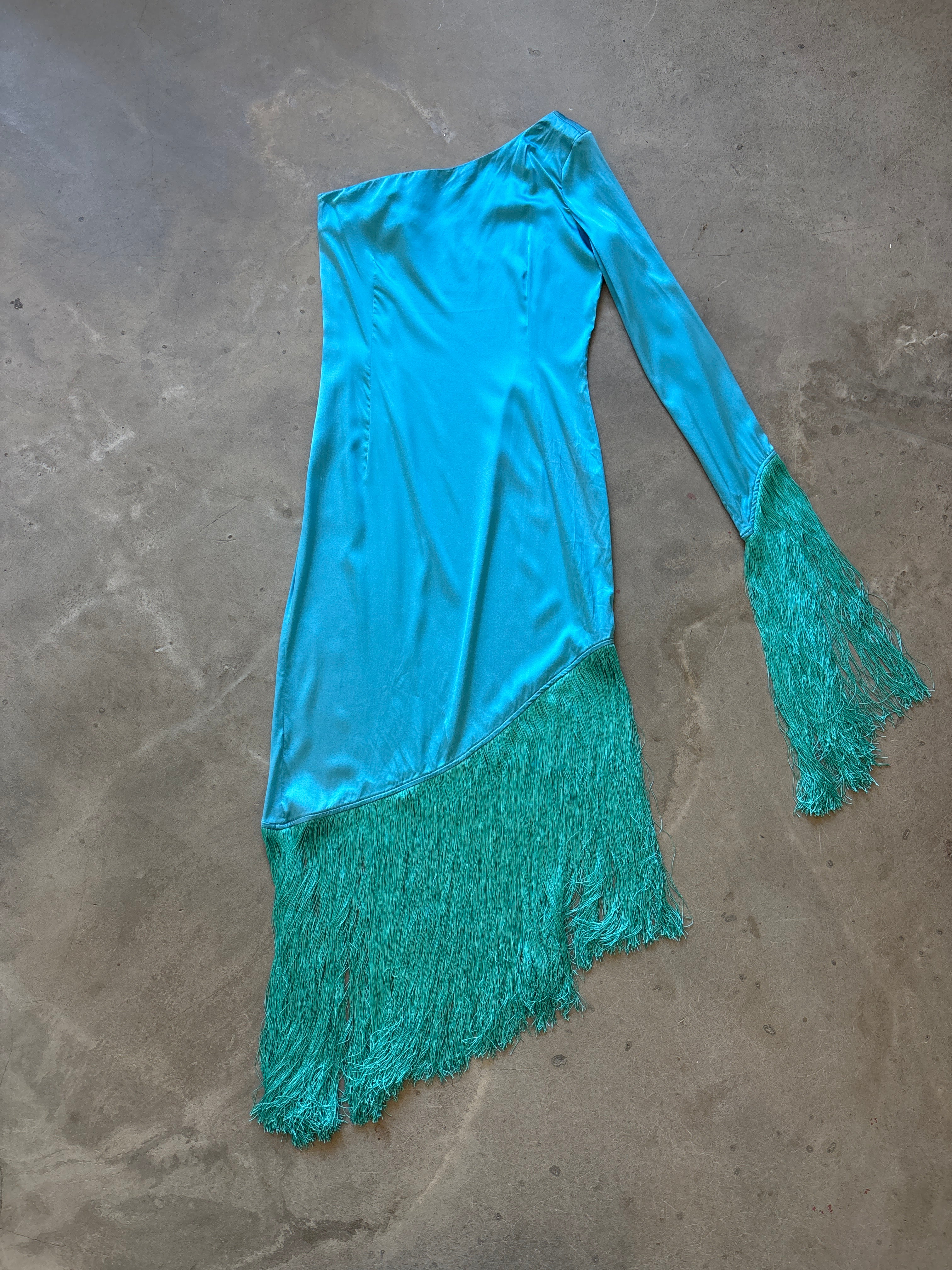 Blue Silk Dress w/ Fringe