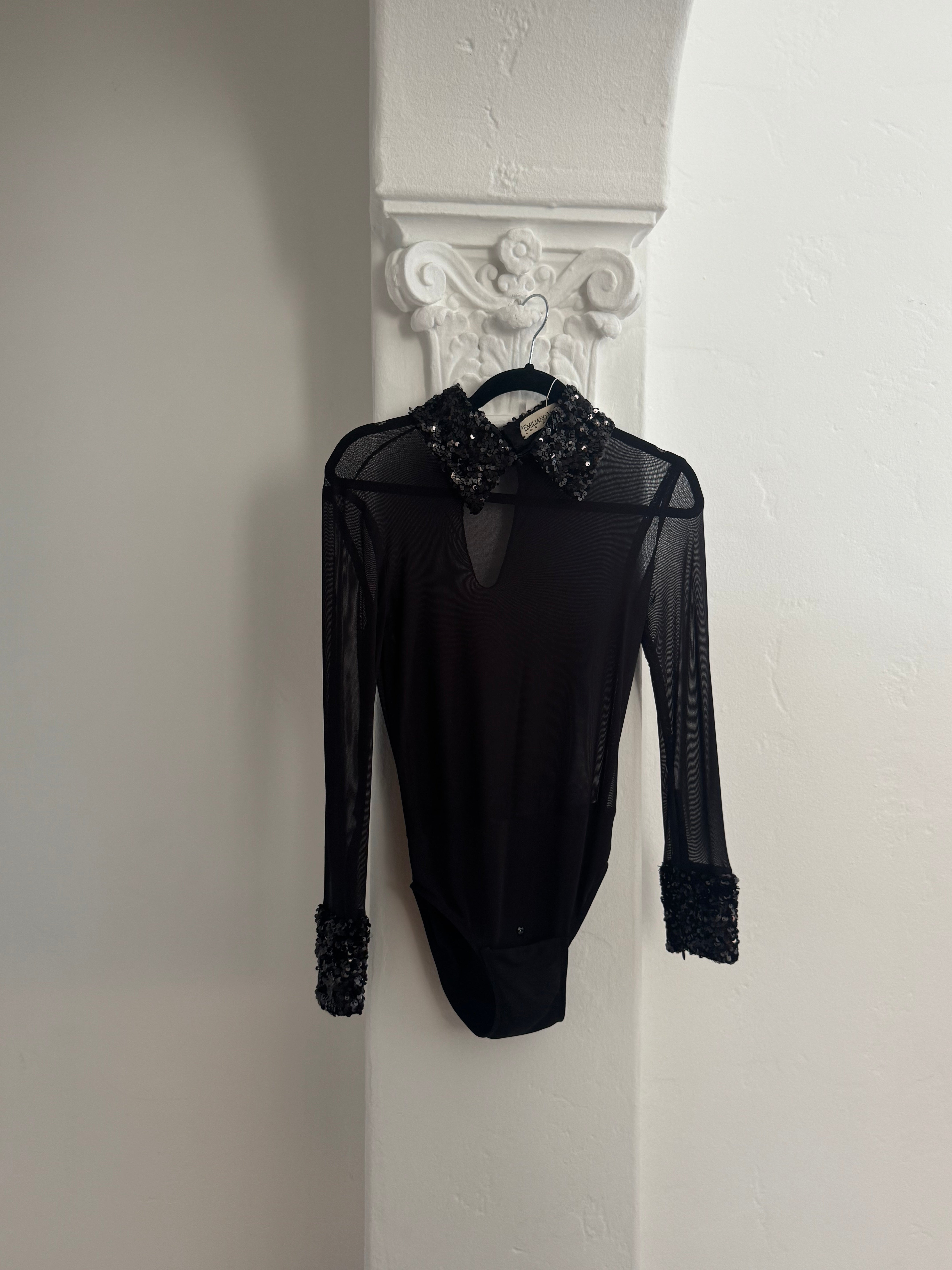 Sheer BodySuit with sequins Collar