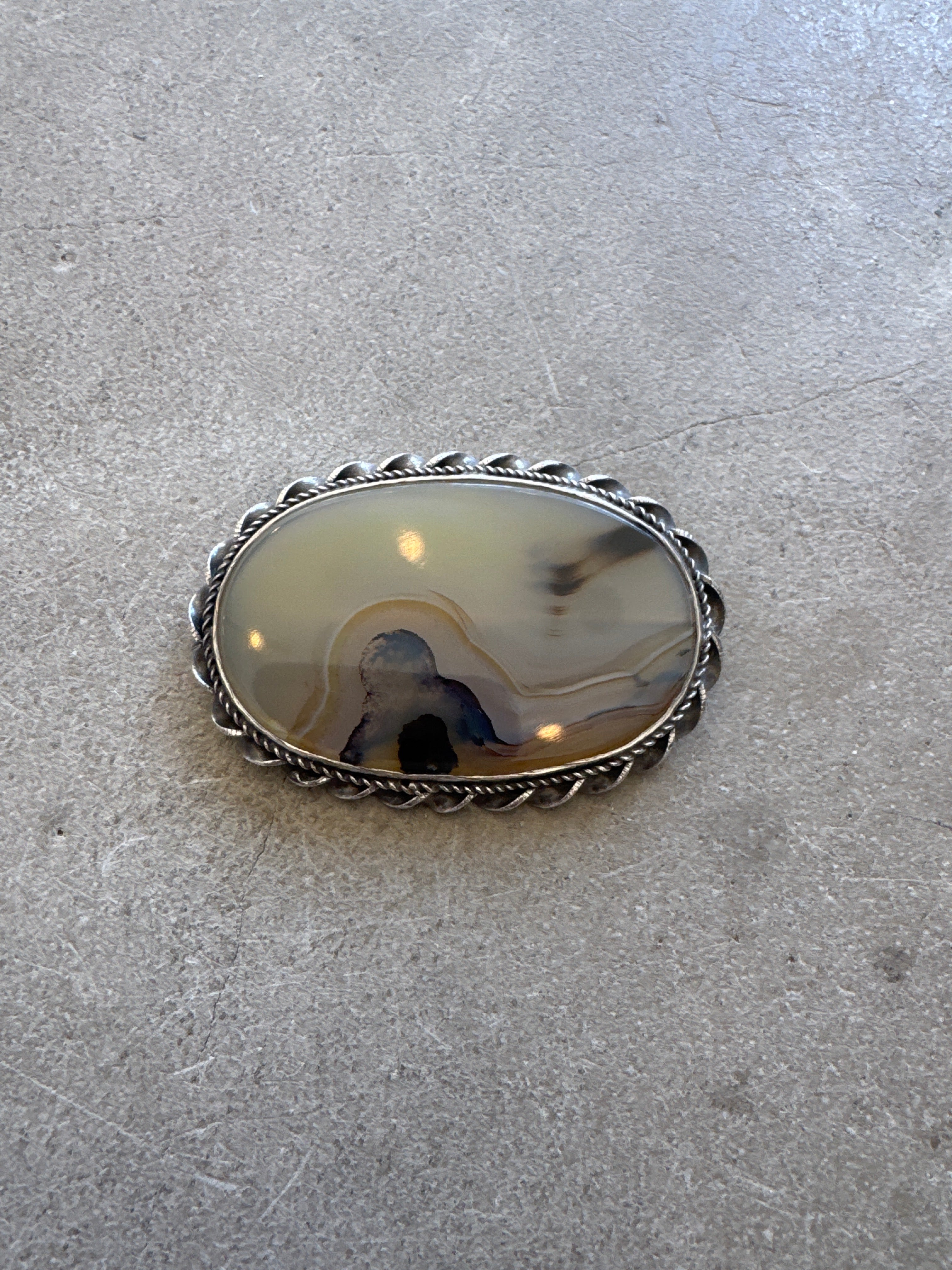 Marble and Silver Brooch