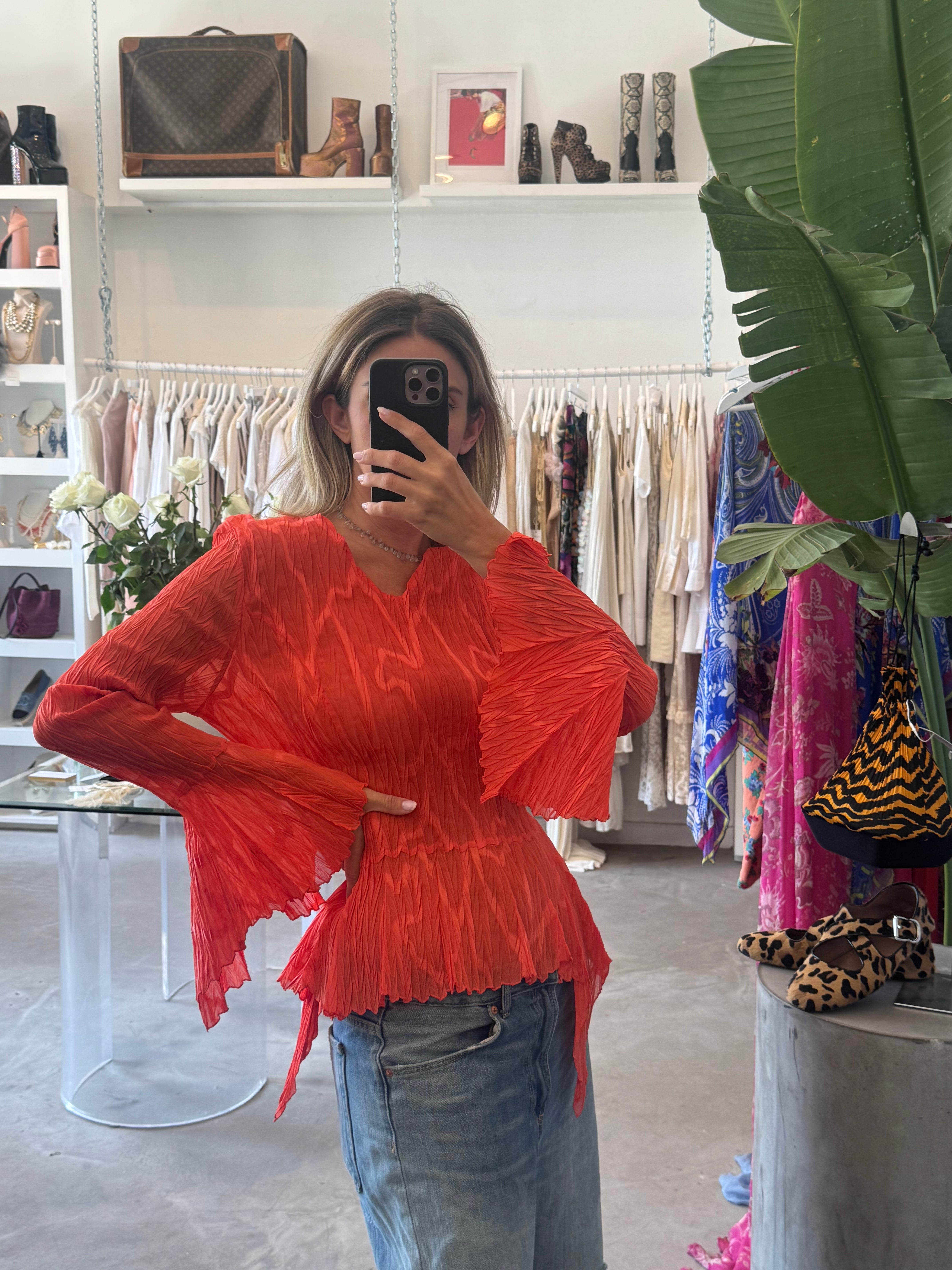 Crinkle Bell Sleeve Top