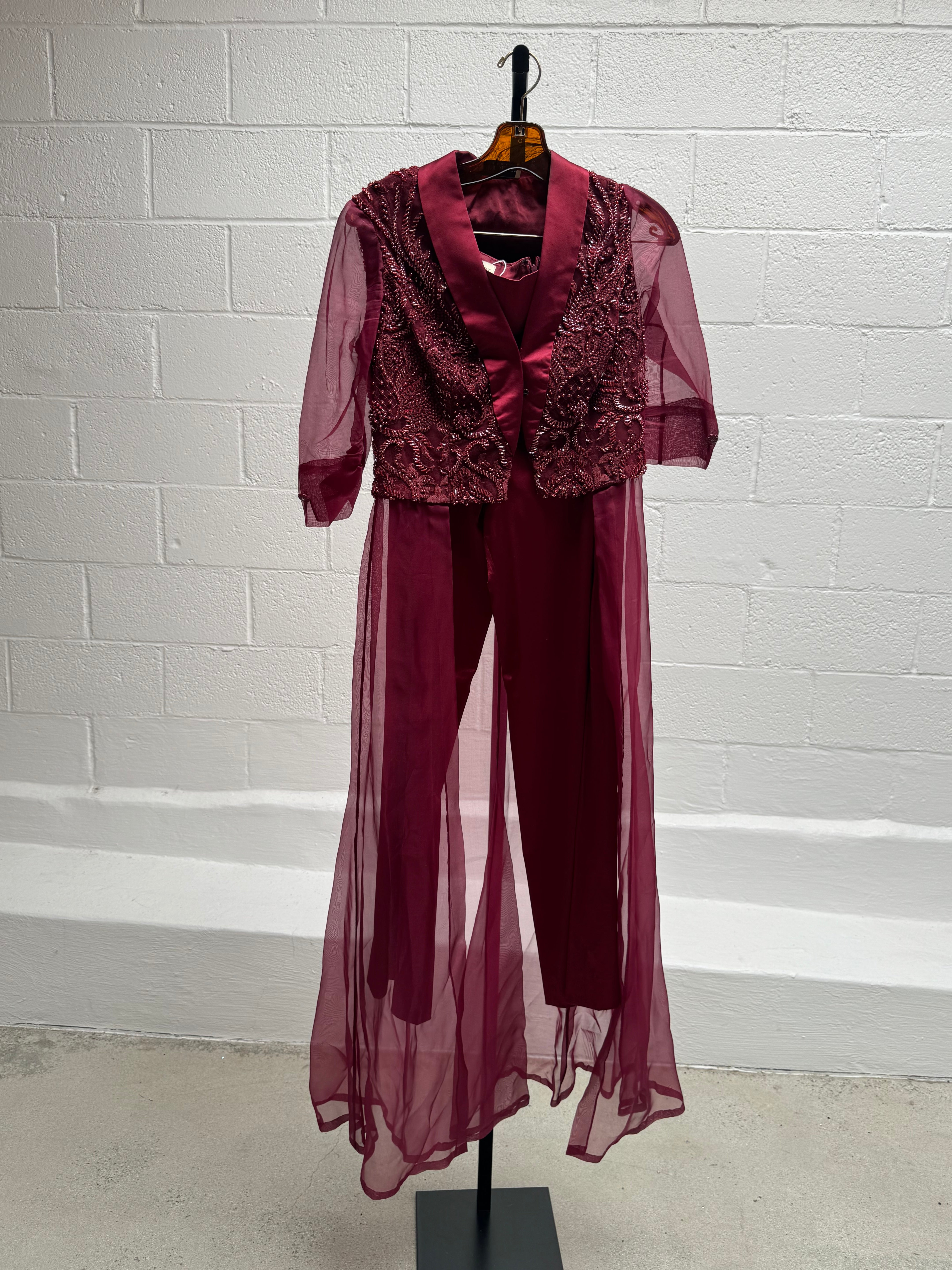 Burgundy Beaded Suit Set