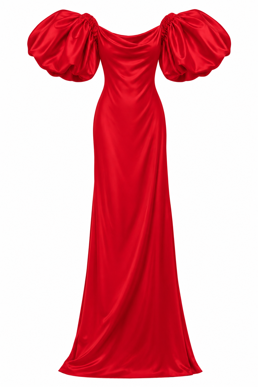 Liquid Red Dress with Pouf Sleeves