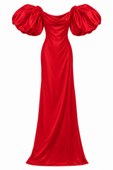 Liquid Red Dress with Pouf Sleeves