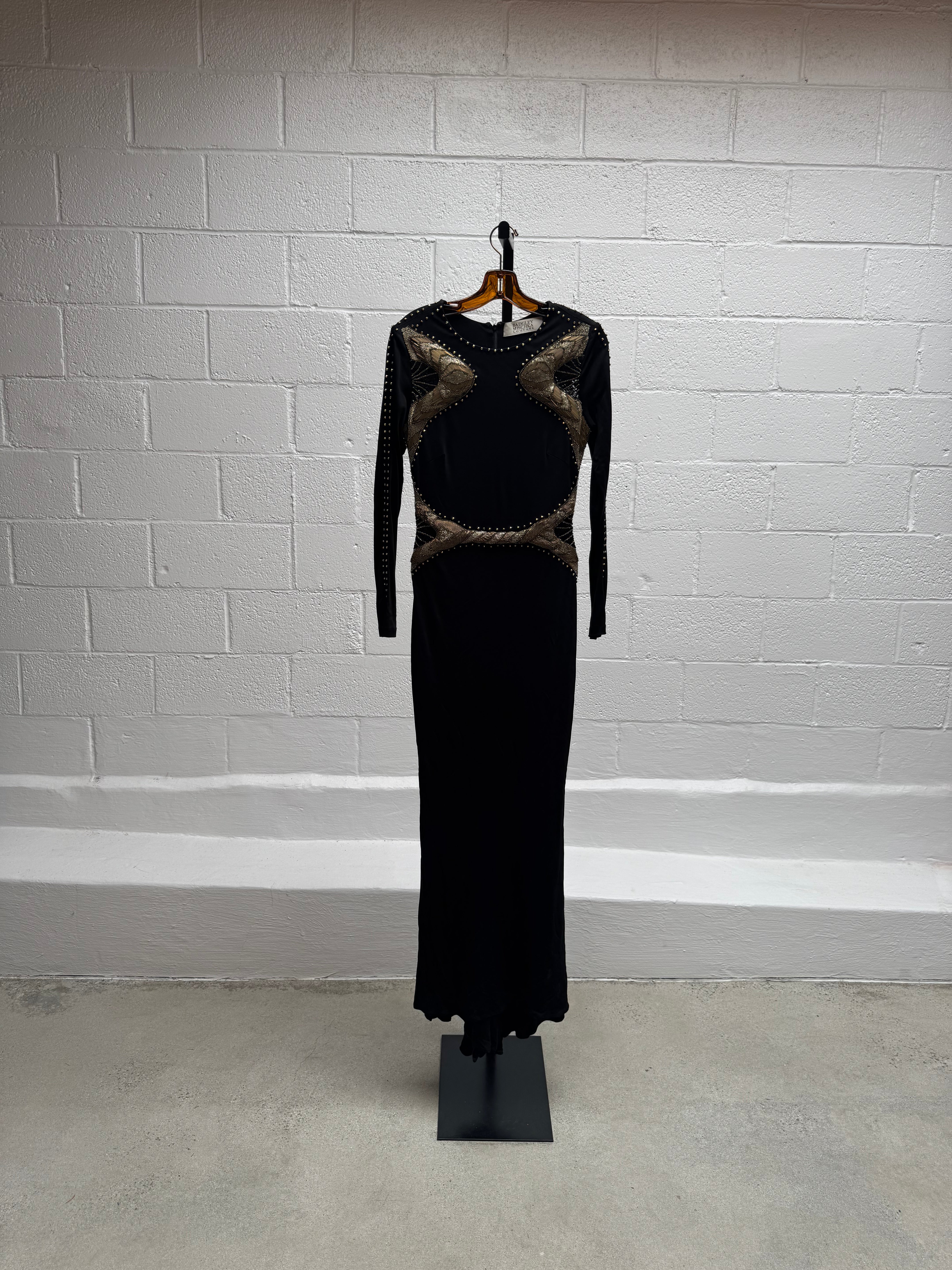 Black gown with Gold Beaded Detailing