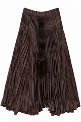 Brown Pleated Maxi Skirt